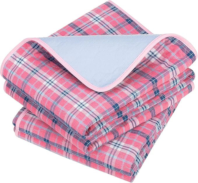 OUTCREATOR® Washable Bed Pads 34" x 76" (Pack of 2) for Incontinence Mattress Protector, Reusable Underpads for Elderly, Adults, Kids, Pets with Anti-Slip Bottom (Pink Plaid)
