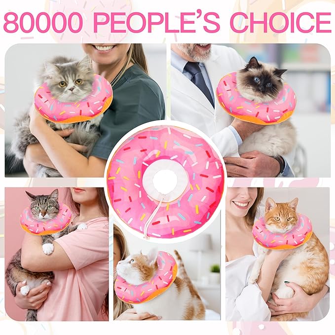Cat Cone Collar Soft, Adjustable Cat Recovery Collars Spay Cones to Stop Licking, Cute Kittens Donut E Collar After Surgery, Anti-Lick Wound Healing Elizabetan Collars for Kittens (Pink, Small)