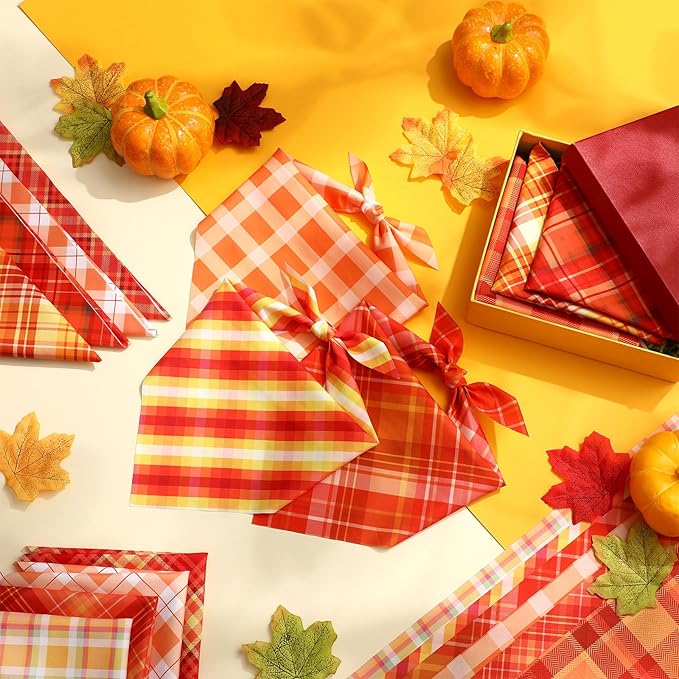 Weewooday 50 Pcs Thanksgiving Fall Dog Bandanas Bulk Plaid Bandanas for Dogs Autumn Soft Doggie Bibs Triangle Scarves for Small Medium Large Pet Costume(Plaid Pattern, 31.5 x 21.7 X21.7 Inch)