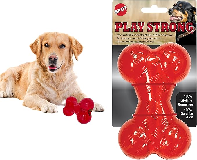 SPOT Play Strong Bone- Durable TPR Long Lasting Dog Chew for Aggressive Chewers, Hole for Treats, Virtually Indestructible Toy for Medium & Large Dogs & Puppies - 6.5 inch