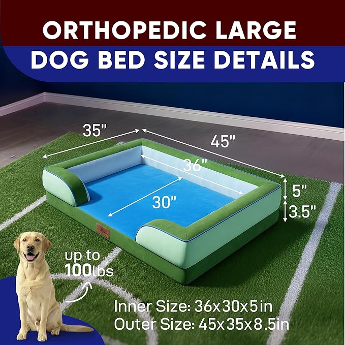 Comfort Expression Orthopedic Dog Bed for Extra Large Dogs 45x35 Inch, Waterproof Egg Crate Foam XL Pet Bed with Removable Bolsters, Dog Couch with Washable Cover & Non-Slip Bottom, Boston