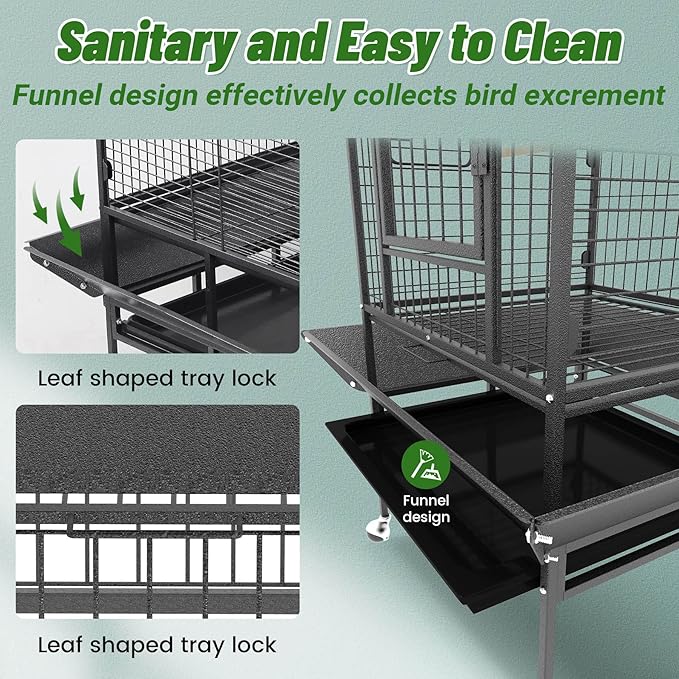 82 Inch Bird Cage, BOINN Bird Flight Cages with Rolling Stand & Bottom Tray, Wrought Iron Parrot Cage with PlayTop for Parakeet, Lovebirds, Ringneck, Cockatiels
