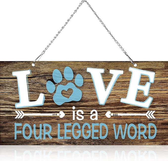 Dog Wall Decor Room Love Is a Four Legged Word Pet Paw Sign Dog Vintage Metal Hanging Decorative Signs Plaque Wall Decorative for Christmas Pet Lover Gifts Thanksgiving(12 x 6 Inch)