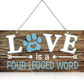 Dog Wall Decor Room Love Is a Four Legged Word Pet Paw Sign Dog Vintage Metal Hanging Decorative Signs Plaque Wall Decorative for Christmas Pet Lover Gifts Thanksgiving(12 x 6 Inch)