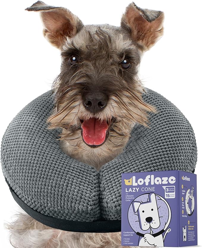 Soft Inflatable Dog Cone Alternative - Neck Donut E Collar for Large, Medium, Small Dogs & Cats - Post Surgery Recovery Collar to Stop Licking - Grey