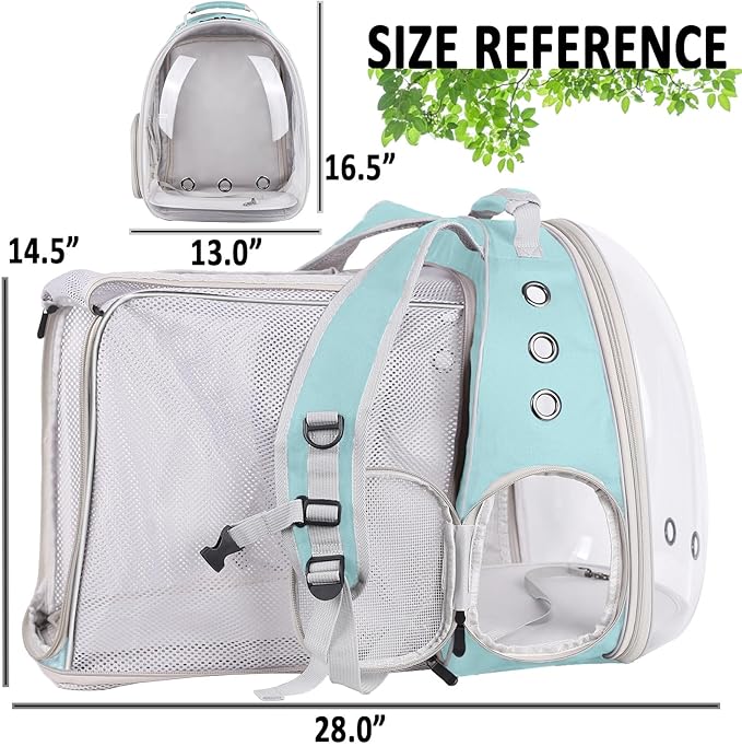 Dual Extension Pet Backpack Carrier for Large Cat and Small Puppy up to 20 Pounds, Clear Space Capsule Astronaut Transparent Bubble Window Pet Vet Travel Visit Bag