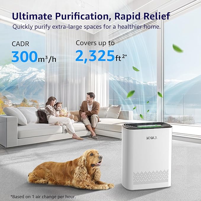 KNKA Air Purifiers for Home Large Room Bedroom Up to 2325 Ft², Washable Filters, Air Quality Monitor, Turbo Mode, Auto & Sleep Modes, HEPA Air Cleaner for Smoke, Dust, Pet Hair, Pollen (APH3000)