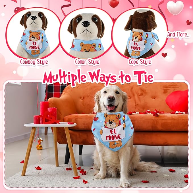 Chunful 50 Pcs Valentine's Day Dog Bandana Bulk with Sayings Pet Triangle Scarf Bibs Washable Puppy Kerchief Adjustable Grooming Supplies for Small Medium Large Dog Cat Accessory