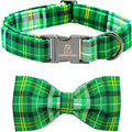 Lionheart glory Dog Bow Collar St. Patrick's Day Dog Collar for Large Dogs, Adjustable Green Plaid Collars Spring Dog Collar with Bowtie Pet Collar Bows Cute Collars