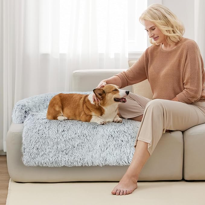 Luxurious Dog Couch Bed Protector for Dogs Memory Foam, Removable Fluffy Plush Pet Couch Cover for Dogs Washable, Calming Dog Sofa Beds, Waterproof Couch Protector, Pet Beds Mats for Couch(XL)