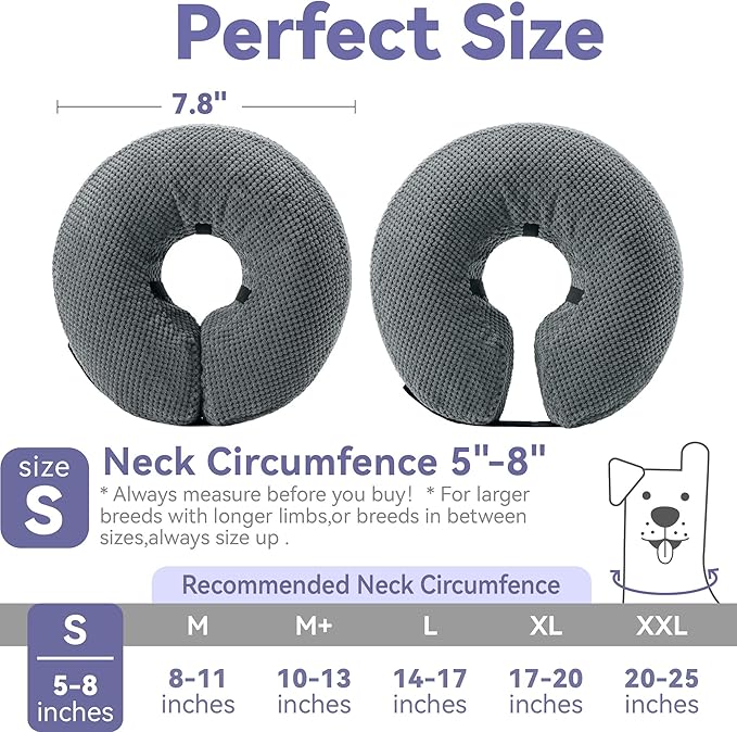 Soft Inflatable Dog Cone Collar Alternative After Surgery - Dog Neck Donut E Collar for Large Medium Small Dogs Cats Post Surgery - Recovery Collar to Stop Licking - Grey, S