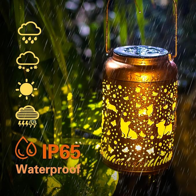 Corgi Dog Solar Lanterns Outdoor Hanging Waterproof Solar Lights Dog Gifts for Women Men Metal Decorative LED Lanterns for Outside, Patio, Landscape, Yard Decor, Garden Decorations