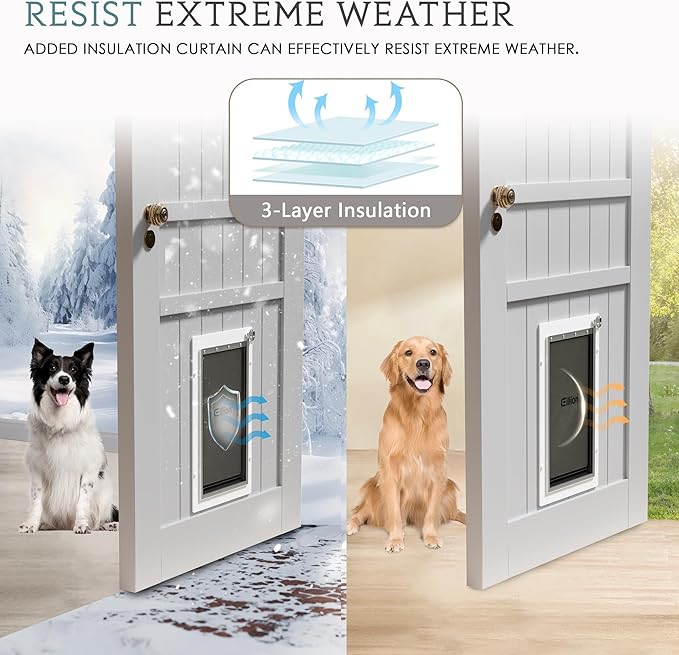 Large Dog Door for Exterior Door Dog Door for Door, Doggie Door with Aluminum Frame, 3 Flaps, Metal Closing Panel and Lock