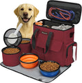 Airline Approved Pet Travel Bag, Weekend Travel Set for Dog and Cat, Airline Approved Tote Organizer with Multi-Function Pockets, 2 Dog Food Storage Containers, 2 Collapsible Bowls (Rose Red)
