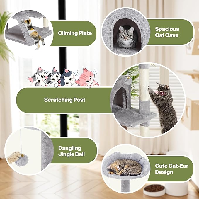 54 Inches Cat Tree Tower Condo Furniture, Cat Tower for Indoor Cats, Cozy Hammock and Sisal Scratching Posts, Multi-Level Durable Cat Scratch Post for Kittens Pet House Play, Detachable Toy, Beige