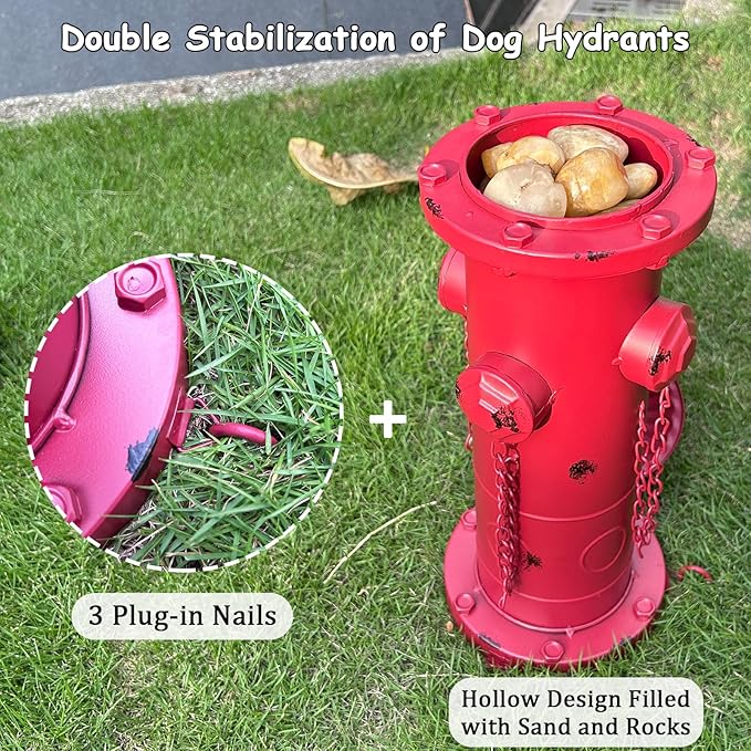 Metal Dog Fire Hydrant, 16" Fake Fire Hydrant Pee Post for Dogs, Large Dog Training Tool with Stakes, Indoor/Outdoor Garden Yard Statue & Decor