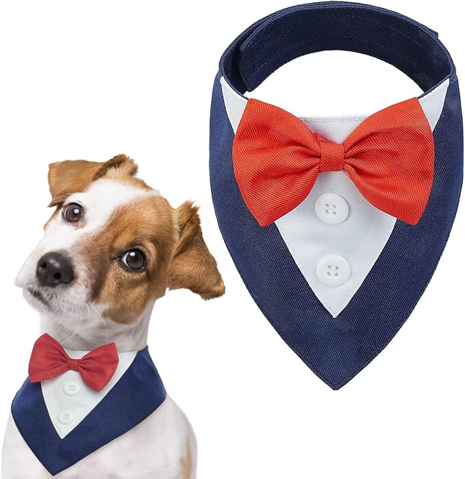 FUAMEY Dog Tuxedo for Large Dogs,Dog Formal Suit Dogs Attire Pet Bow Tie Puppy Party Costumes Cat Tux Outfits Pets Bandana Cosplay Adjustable Bowties Wedding Birthday Valentines Blue L