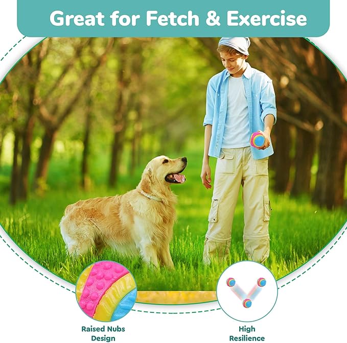SPOT Sensory Ball Dog Toy for Soft Chewers – 3.25-Inch Durable TPR Rubber Ball with Squeaker and Bell, Textured for Gentle Chewing, High-Contrast Colors for Indoor & Outdoor Fetch Play