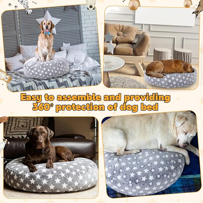 Youyole Small Washable Round Dog & Cat Bed Cover Replacement Waterproof 20 x 20 x 8 in Round Donut Bed Cover for Small Dogs Soft Gray Pet Beds Protector Sheet with Lovely Star Print for Beds Pet Couch