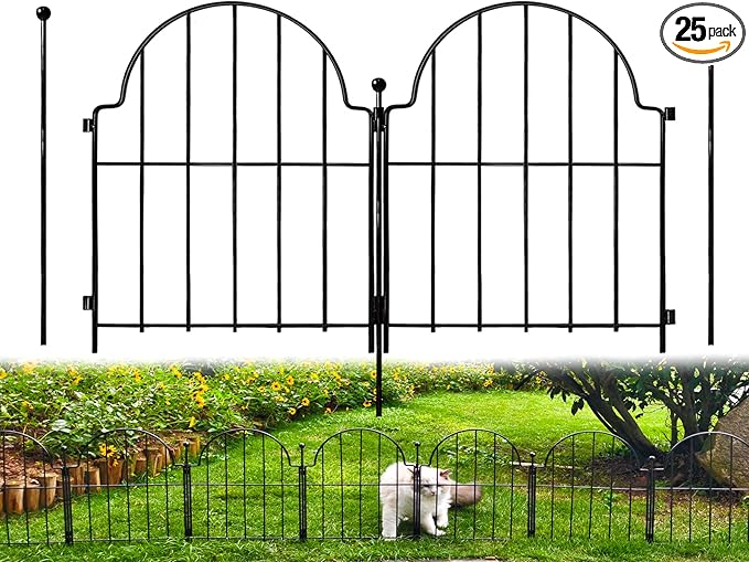 Garden Fence, 17in(H) x 27.5 ft(L) Arched Rustproof Metal No Dig Fence Garden Fence Border,Ground Stake Animal Barrier Fence for Rabbit Dog, Outdoor Landscape Decor for Yard & Patio,25 Pack