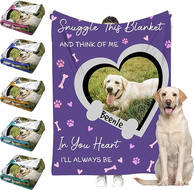 Personalized Paw Print Dog Blanket with Pet Name Face-Custom Puppy Blankets with Picture for Dogs-Customized Dog Memorial Throw Fleece Blanket-Loss of Pets Supplies Sympathy Gift for Bed Sofa Travel