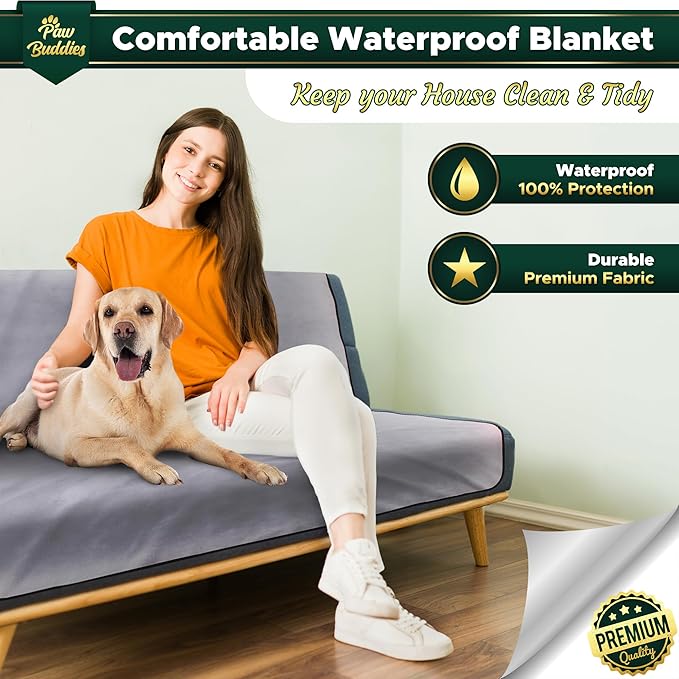 Paw Buddies Waterproof Blanket 80"x90" – Reversible Microfleece Throw for Couples, Pets & Family – Leakproof, Machine Washable Bed & Sofa Protector for Home or Travel