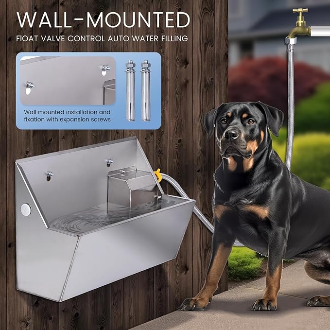 Automatic Water Dispenser for Dog,2.1 Gallon Dog Water Bowl Dispenser for Outdoor,304 Stainless Steel Automatic Pet Waterer for Cat Chicken Livestock (Drainage Hole)