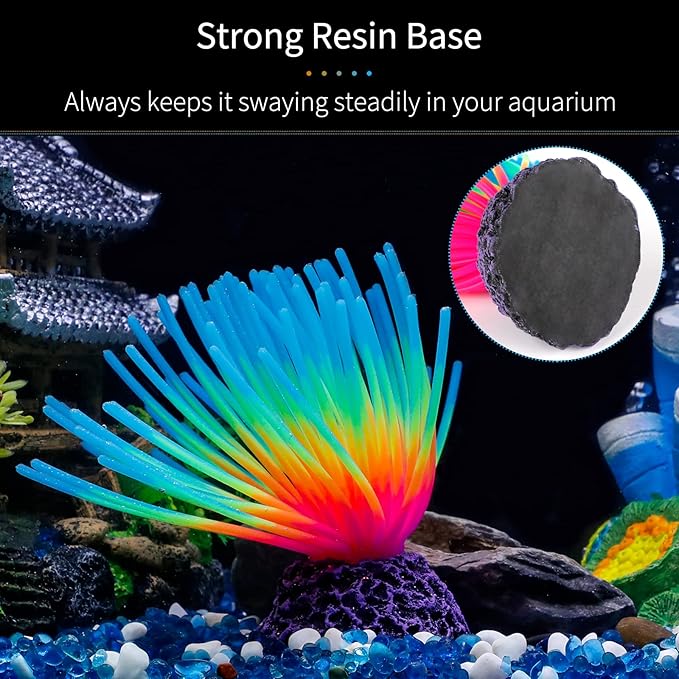 Uniclife Aquarium Imitative Iridescent Blue Sea Urchin Ball Artificial Silicone Ornament with Glowing Effect for Fish Tank Landscape Decoration
