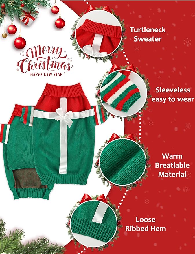 Dog Christmas Sweater, Soft Warm Pet Clothes Coat for Small Medium Large Dogs and Cats Boy Girl, Fall Cozy Holiday Turtleneck Knitting Collar Pullover Pup Outfit Costume for Thanksgiving New Year
