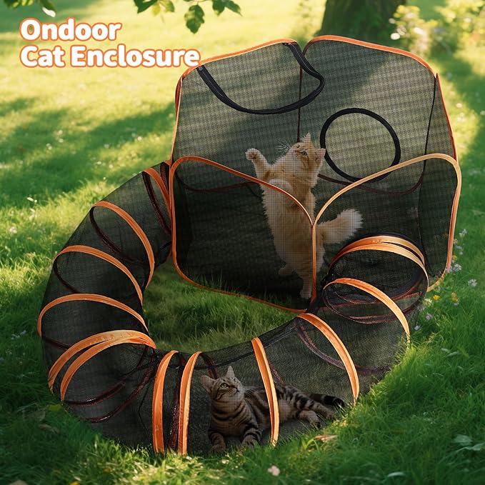Outdoor Cat Enclosure with Circle Tunnel for Kitten Kitty Run - Portable Cat Playpen Tent Outdoor Indoor Pet Tent for Outside Small Animals