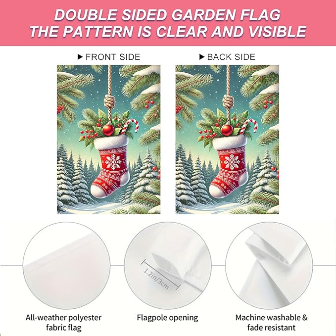 Christmas Garden Flag Christmas Stocking Garden Flag Snowflake Holiday Gardens Flags 12x18 Inch Double Sided Outdoor Decoration for Festive Season Yard Porch Lawn Display