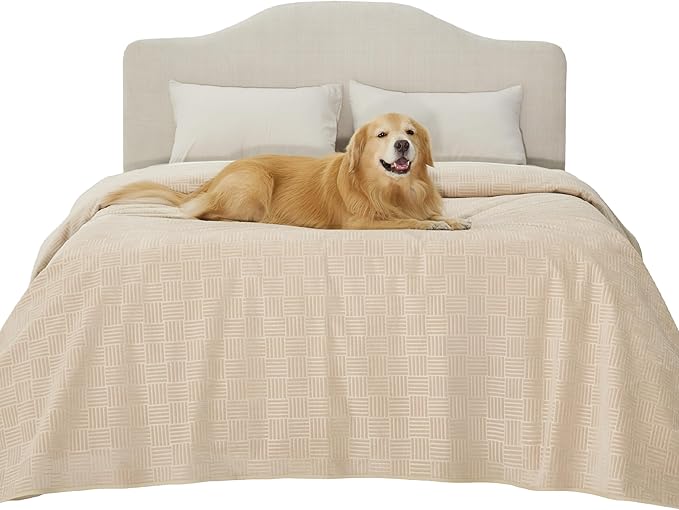 Bedsure Waterproof Bed Cover for Dogs Washable - Waterproof Blanket for Full Bed Couch Sofa Cozy, Lightweight Furniture Protector for Pet Cat Quick Drying, Sandy Tan, 82x82IN