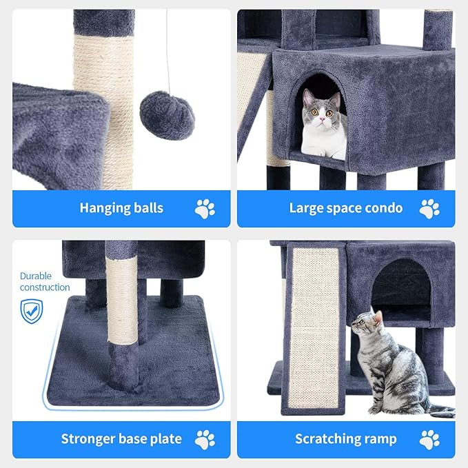 Cat Tree Tower, 36.4" Small Cat Tower for Indoor Cats with Cat Scratching Post with Bed, Cat Condo, Hang Ball, Multi-Level Cat Climbing Tower Cat Trees Cat Furniture Activity Center, Dark Grey