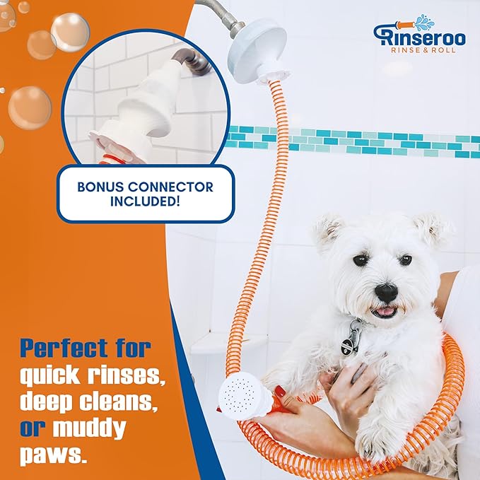 Rinseroo Dog Shower Attachment Hose – Slip-On Pet Sprayer with 6ft Hose – No Tools Handheld Dog Bathing & Grooming Shower Head for Easy Pet Baths, Seniors & RV Use