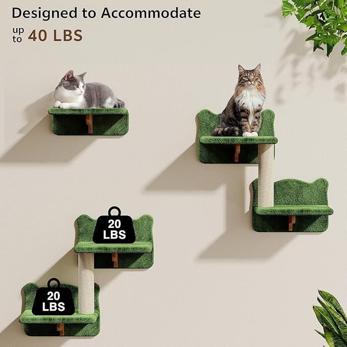 20-in-1 Cat Wall Shelves, Wall Mounted Cat Furniture w/Plush Fabric, Cat Climbing Wall System, 63''H Cat Tower w/Scratching Posts, Cats Shelf with 40''L Tunnel, Condos, House, Step and Ladder