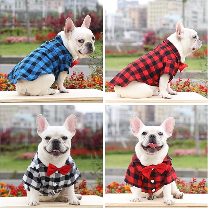 Tongcloud 3 Pack Plaid Puppy Cat Shirt - Cute Dog & Cat Shirts for Extra Small Dogs & Cats - Birthday Party & Holiday Photos (Red, Blue & White, XXX-Large)