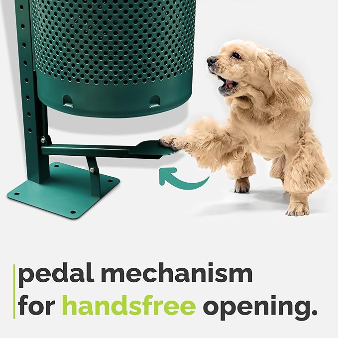 Hands-Free Dog Waste Station Outdoor with Pedal - Dog Waste Disposal System & Bag Dispenser for Park & Trails - Rust Proof Doggie Station - Night Glowing Sign | 800 Pet Waste Bags & 100 Can Liners