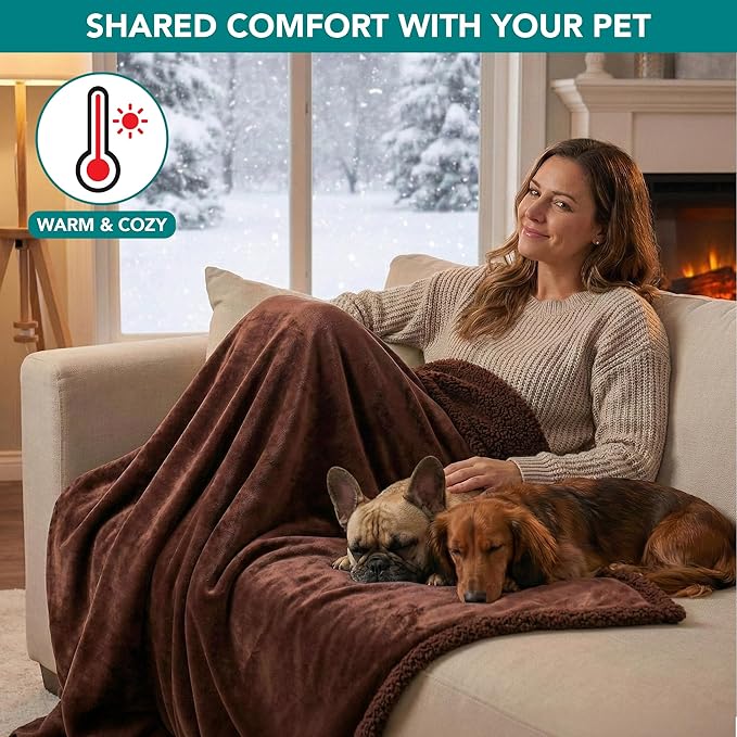PetAmi Waterproof Dog Blanket for Small Medium Dog Puppy Cat Throw for Couch Cover Leakproof Protection, Sherpa Fleece, Reversible Soft Washable 29x40 Brown Brown