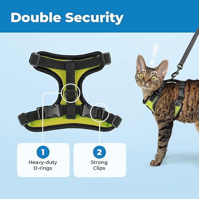 Voyager Escape-Proof Step-in Lock Cat Harness & 5ft Neoprene-Handle Leash Set All-Weather Mesh with Reflective Stitching for Small to Large Cats by Best Pet Supplies, Black Trim-Lime (327), XXXS
