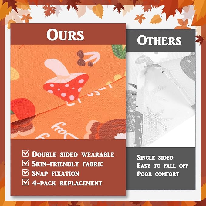 PAWCHIE Thanksgiving Dog Bandanas 4 Pack, Reversible Dogs Triangle Scarf Bibs, Dog Holiday Bandana with Two Adjustable Snaps, Multiple Thanksgiving-Themed Patterns for Dogs Puppy, Cats, Pets