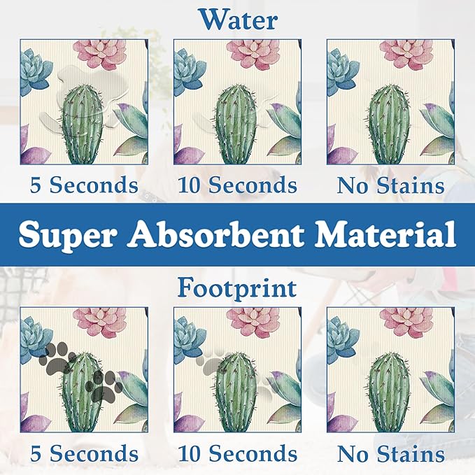 Cactus Flower Pet Feeding Mat for Floors–Christmas Stocking Absorbent Quick Dry Dog Cat Bowl Mat for Food and Water, Non Slip Waterproof Base, Mess-Free Feeding Accessories 12"x20"