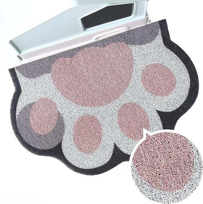 Cute Cat Litter Mat 24”x16”, Litter Box Mat, Litter Trapping Mat, Soft on Kitty Paws, Easy Clean, Anti Slip, Pet Accessories, Door Floor mats - White Pink60*40