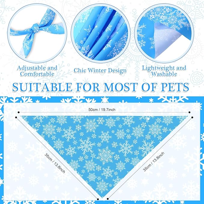 Weewooday 50 Pcs Winter Bandanas Bulk for Dogs Snowflake Cats Bandanas Charm Soft Triangle Bibs Adjustable Scarf for Small Medium Large Pets Winter Costume(19.7 x 13.8 x 13.8 Inch)