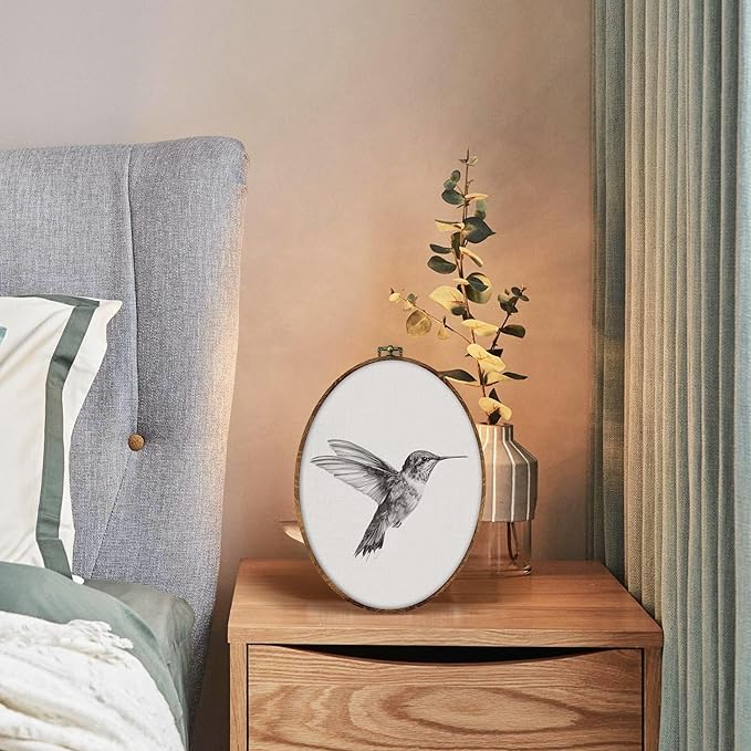 DILSJ Vintage Hummingbird Sketch Oval Wall Art Decor, Rustic Farmhouse Hummingbird Canvas Wall Art Framed, Neutral Bird Hanging Decorations for Home Living Room Bedroom, 11x8.5 Inch