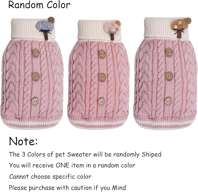Dog Sweater Turtleneck Knitwear Doggie Pullover Sweater Doggy Winter Coat Warm Pet Clothes Puppy Holiday Clothing Buttons Knitted Outfits for Small Cats Dogs Cold Weather (Small)