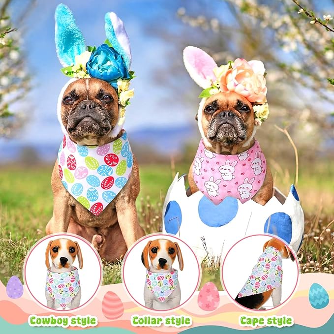 Youyole 120 Pcs Easter Dog Bandana Bulks Bunny Dog Bandanas Rabbit Egg Pet Scarf Soft Cat Triangle Scarfs Easter Day Pet Bandana Bibs for Small and Medium Breed