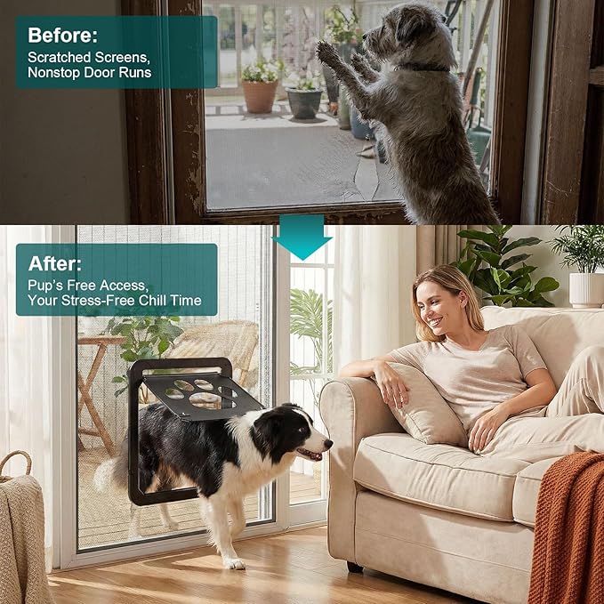 Ownpets Dog Screen Door, Inside Door Flap 12x14x0.4 Inch, Lockable Pet Screen Door, Magnetic Self-Closing Screen Door with Locking Function, Sturdy Screen Door for Dogs Cats