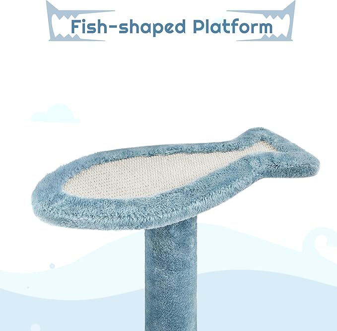 Yaheetech Cat Tree, 72.5inch Ocean-Themed Cat Tower, Multi-Level Large Cat Tree for Indoor Cats with Shark's Mouth Bed & 2 Big Condos & 2 Wide Perches & Funny Toys, Blue & White