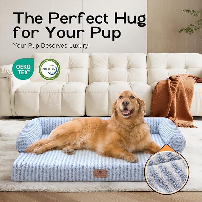 Large Dog Bed Orthopedic Washable Dog Beds Bolster - Medium Large Big Dogs - Memory Foam Dogs Couch Sofa - Waterproof with Removable Cover