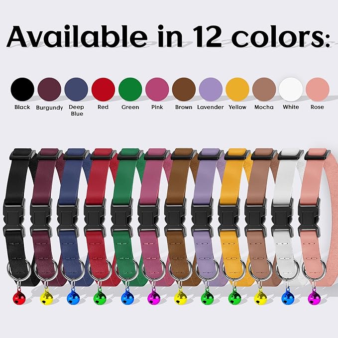 Breakaway Cat Collar with Bell - Leather Adjustable Kitten Collars with Safety Quick Release Buckle - Soft Small Pet Collars for Girl & Boy Cats (Green)